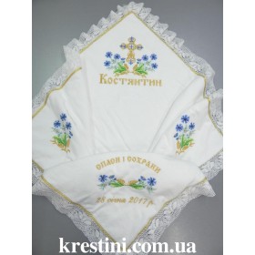 Утеплённая украинская крыжма для мальчика из крестильного набора «Волошки в житі»